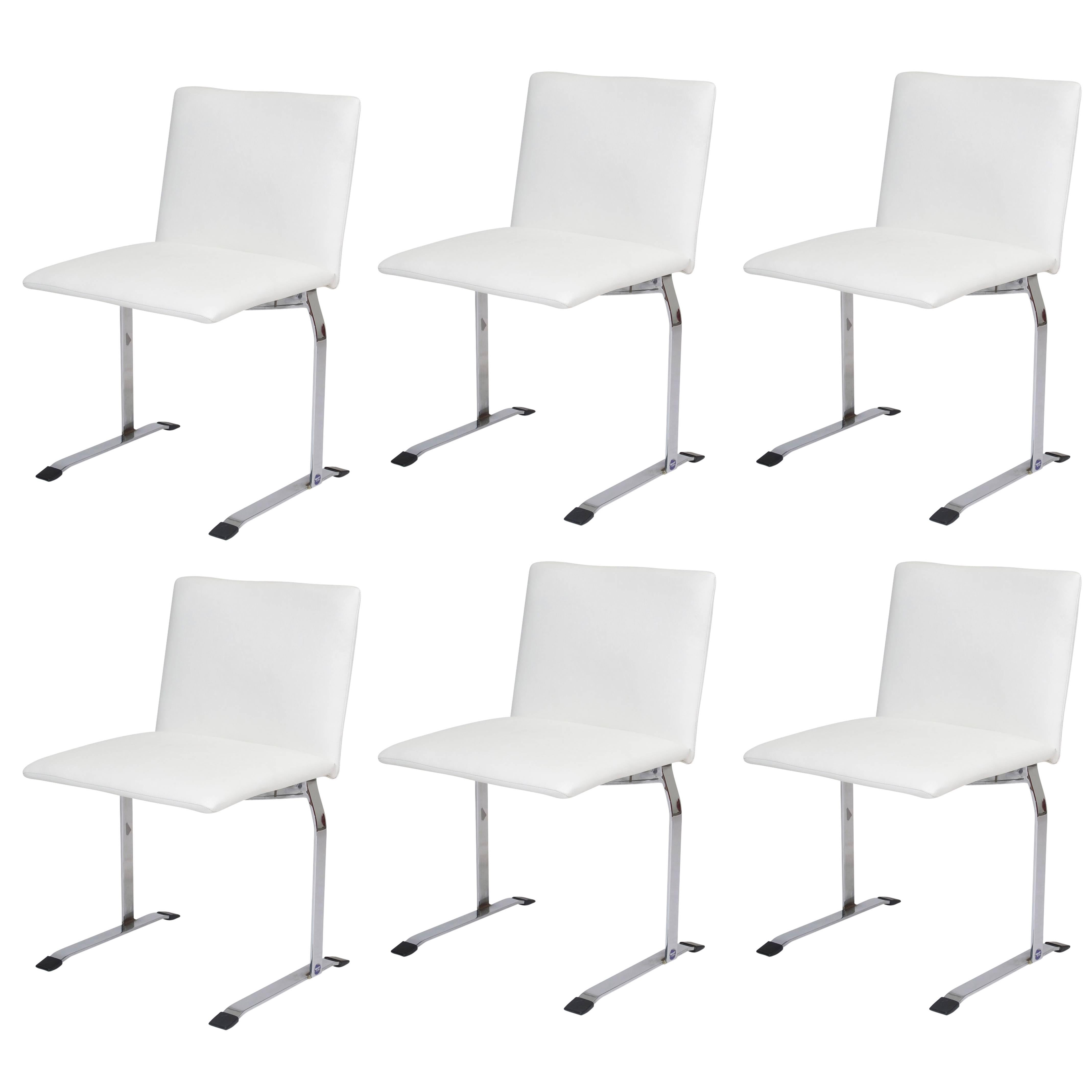 Giovanni Offredi for Saporiti Dining Chairs in White Vinyl on Chrome Steel Frame