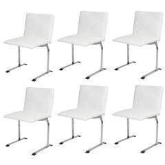 Giovanni Offredi for Saporiti Dining Chairs in White Vinyl on Chrome Steel Frame