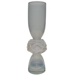 Tall Postmodern Clear, Iridescent, and White Art Glass Vase 2