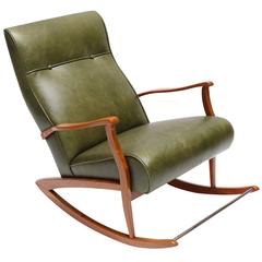 1960s Brazilian Rocking Chair in Green Leather 9