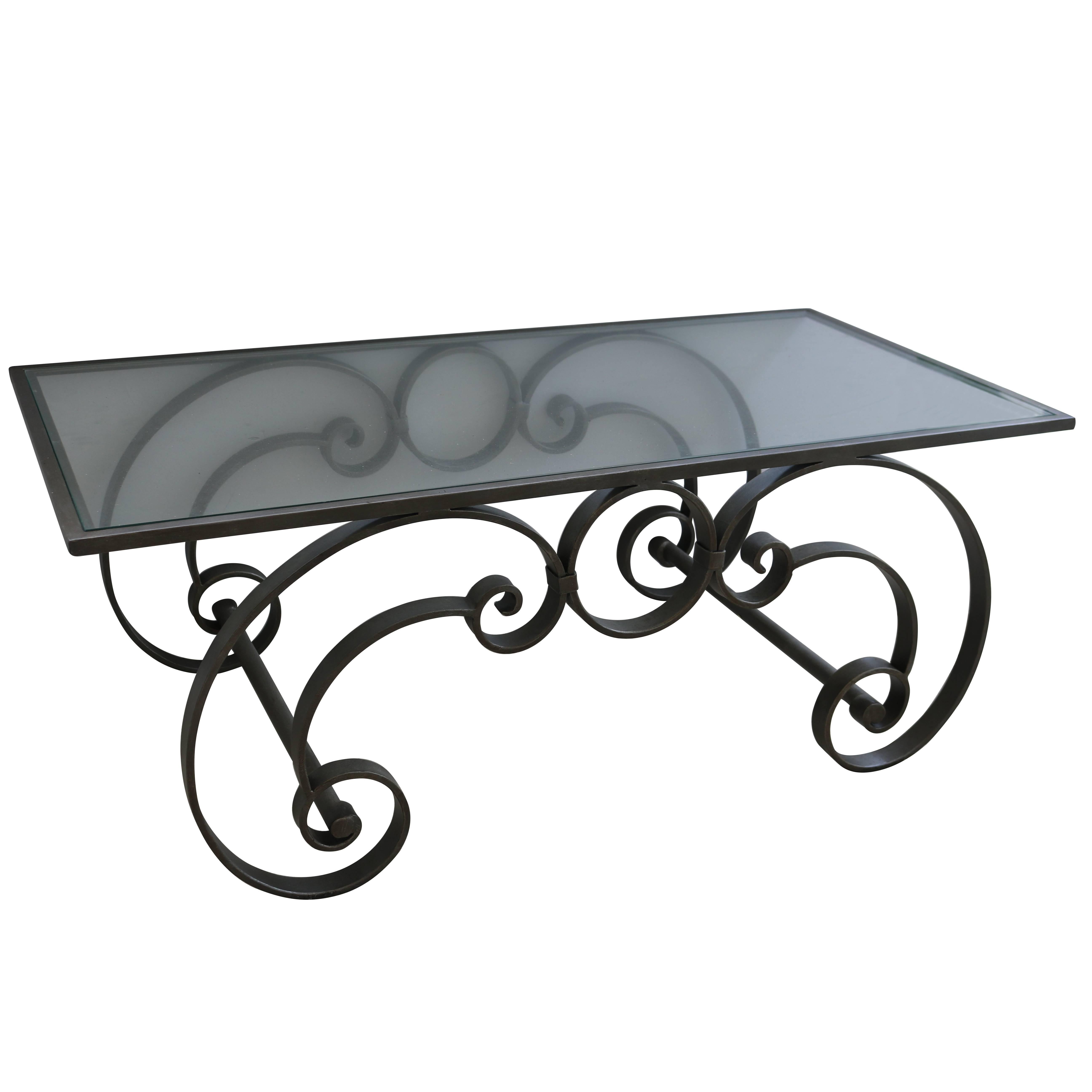  MCM Iron Glass Hand Forged Cocktail Table For Sale