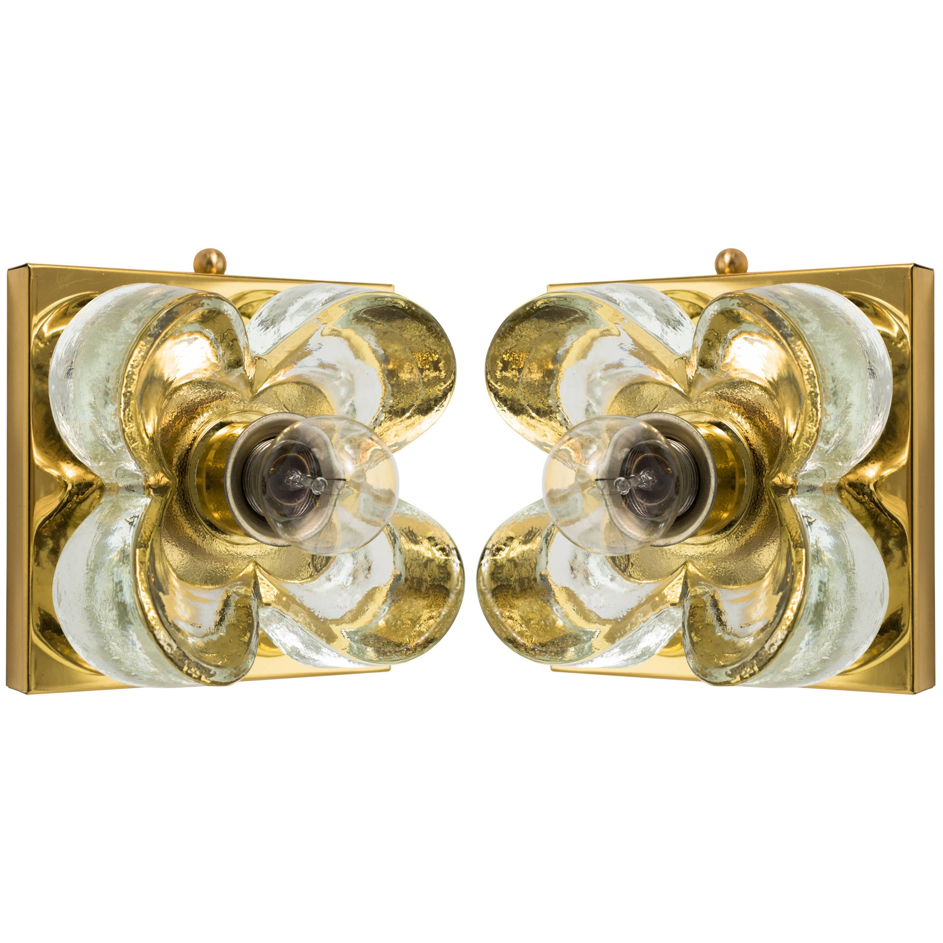 Mid-Century Modern Sconces with Floral Design by Mazzega Pair or Set of 3