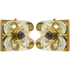 Mid-Century Modern Sconces with Floral Design by Mazzega Pair or Set of 3