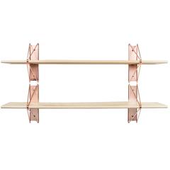 Strut Shelving System from Souda, Modern Wood Wall Shelf with Copper Brackets 10