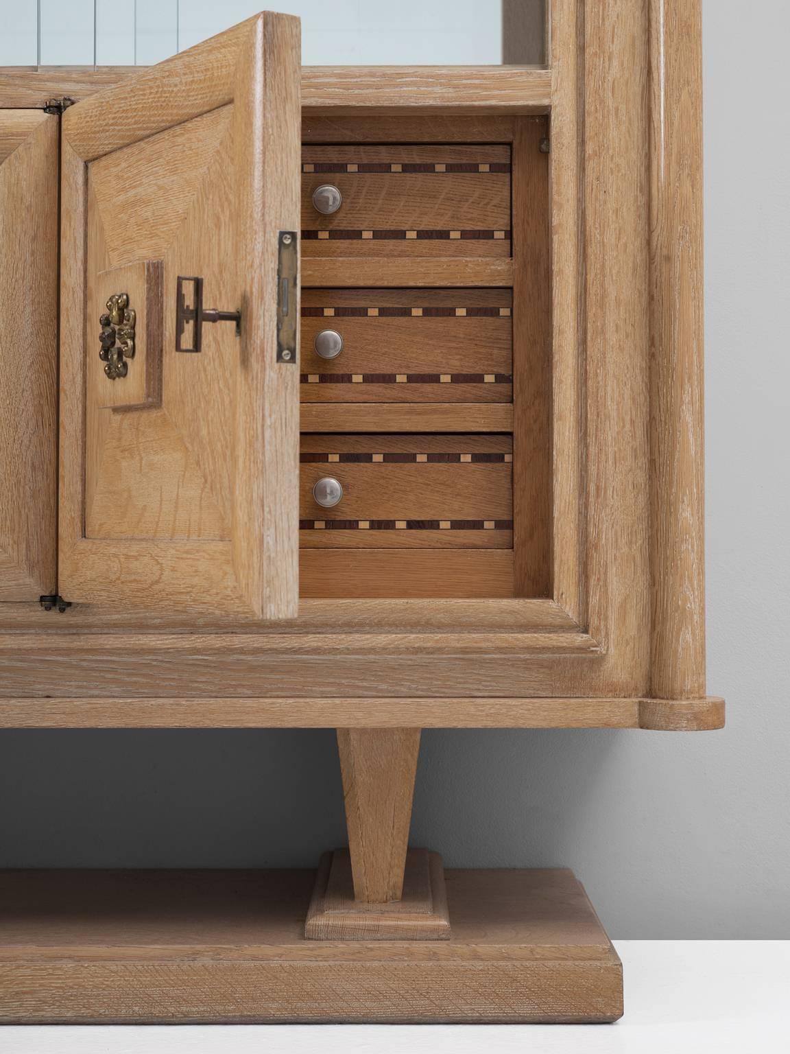 Brass Art Deco Vitrine Cabinet in Blond Oak