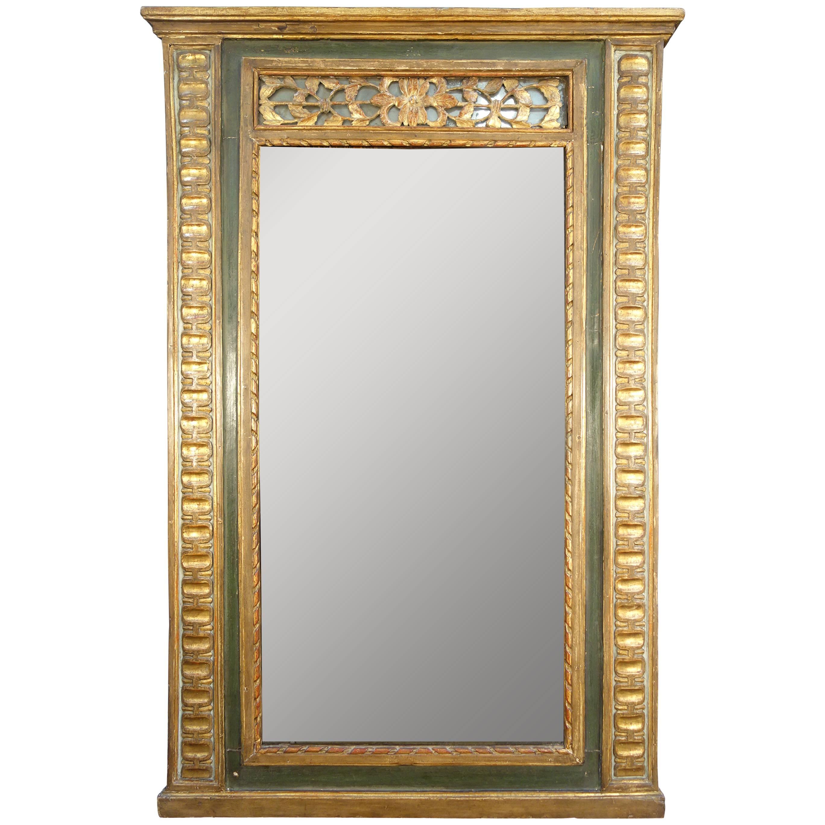 Antique Italian Gold Gilded and Painted Mirror, Early 1800s