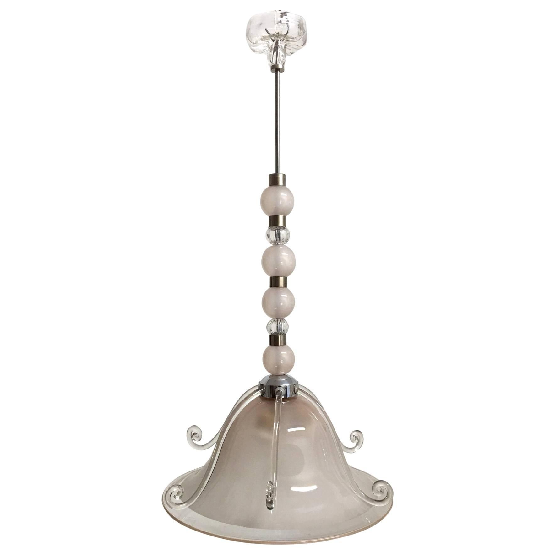 Rose Mid-Century Venetian Glass Bell Pendant For Sale