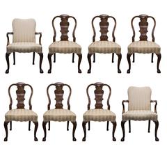 Vintage Fine Set of Eight, Queen Anne Style Walnut Dining Chairs