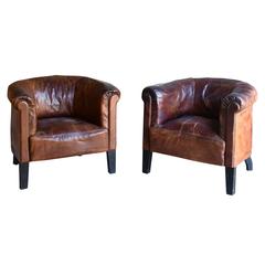 Pair of Vintage Leather Club Chairs,  circa 1920