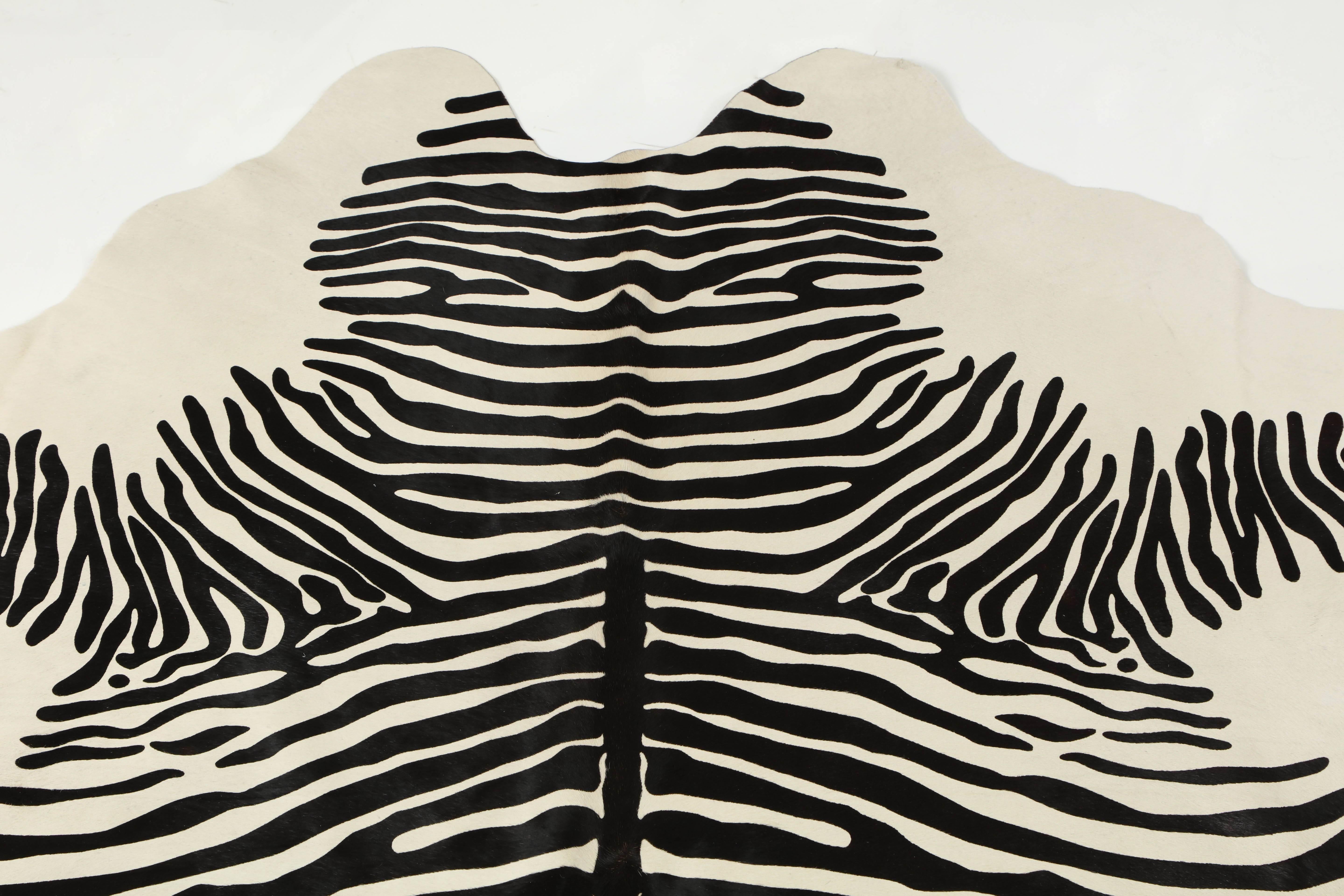 Contemporary Stenciled Zebra Print Brazilian Cowhide Rug, 2016 1