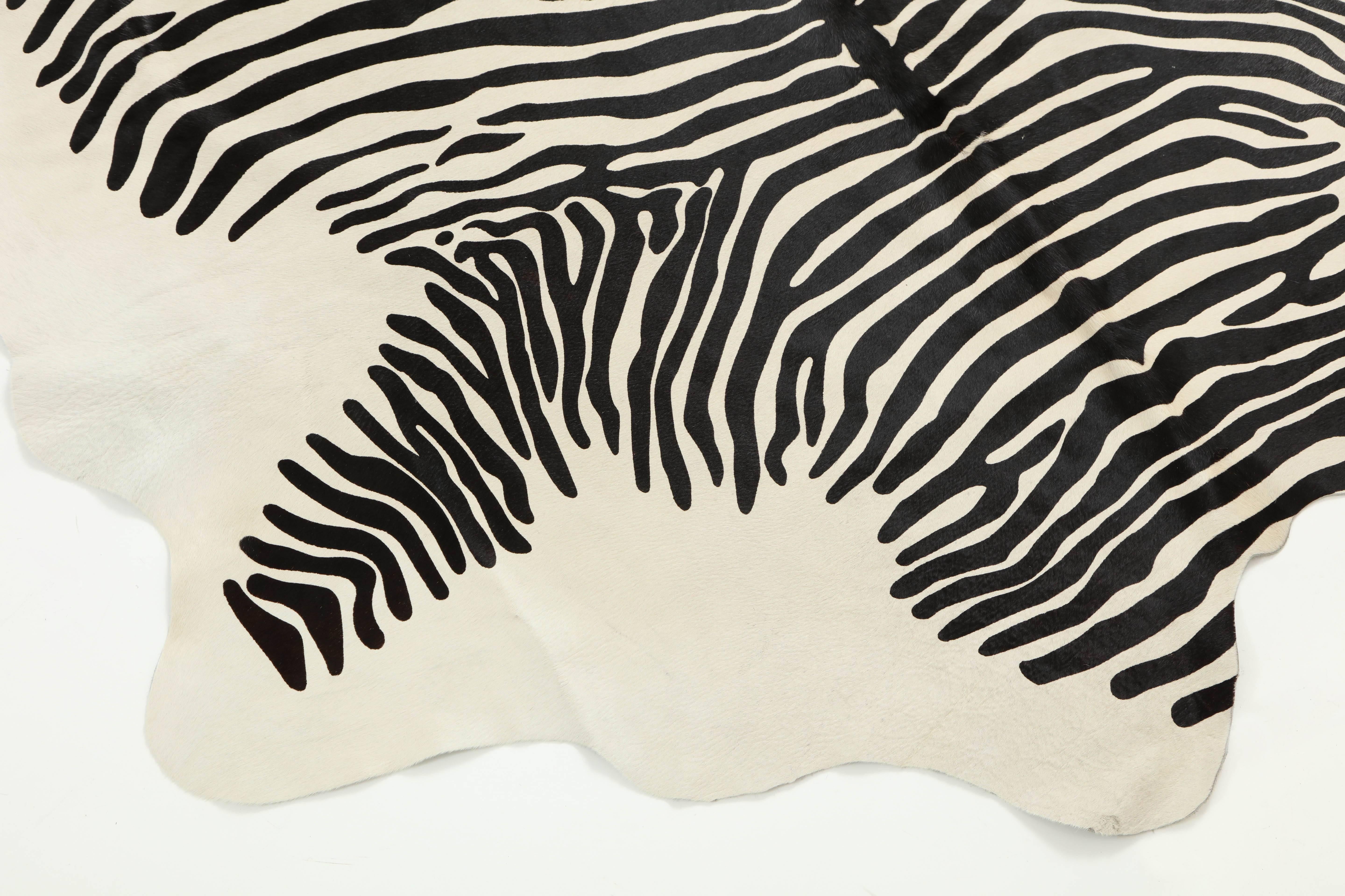 Contemporary Stenciled Zebra Print Brazilian Cowhide Rug, 2016 2