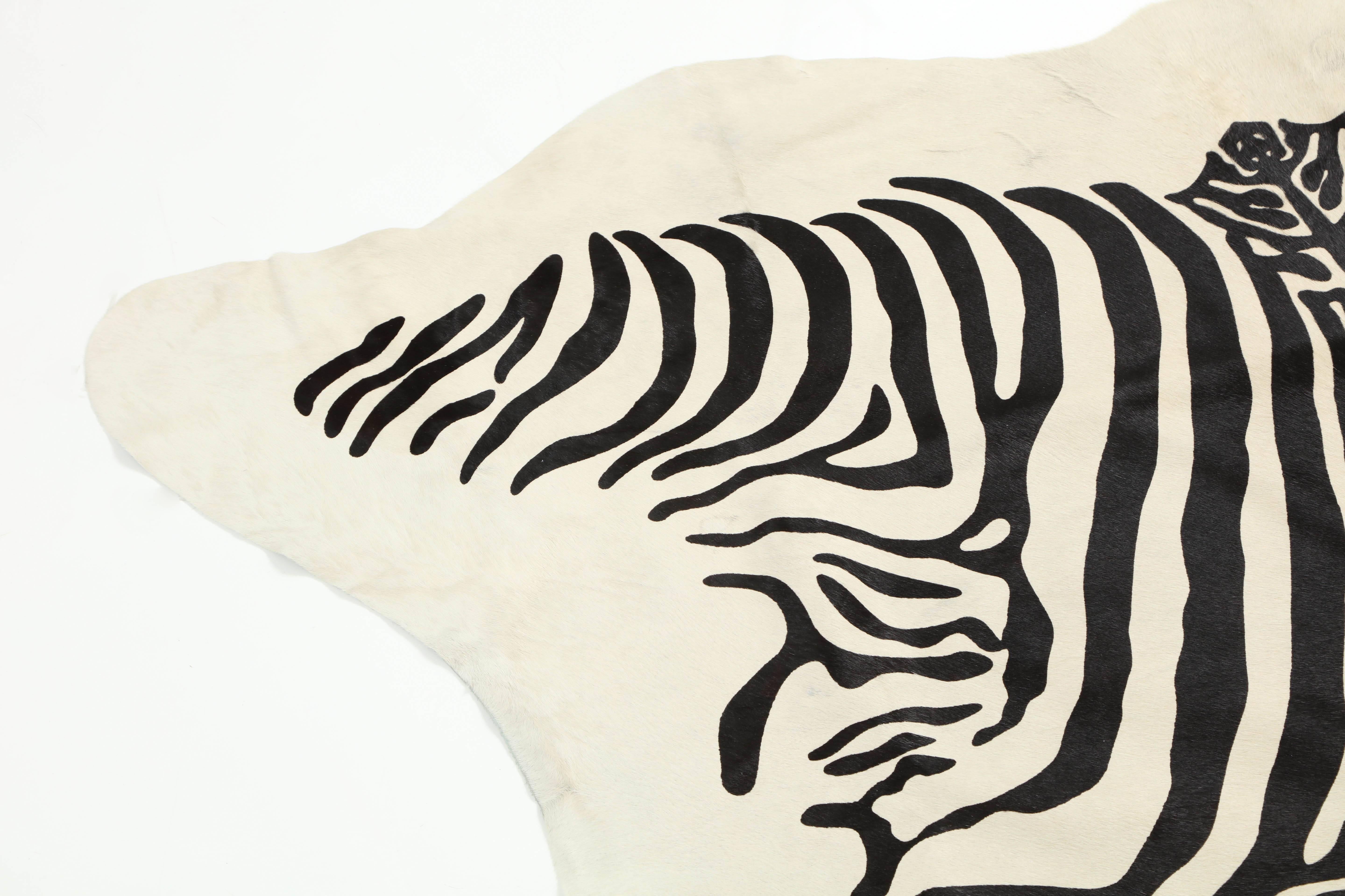 Contemporary Stenciled Zebra Print Brazilian Cowhide Rug, 2016 3
