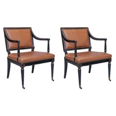 Pair of Directoire-Style Armchairs with Leather Upholstery