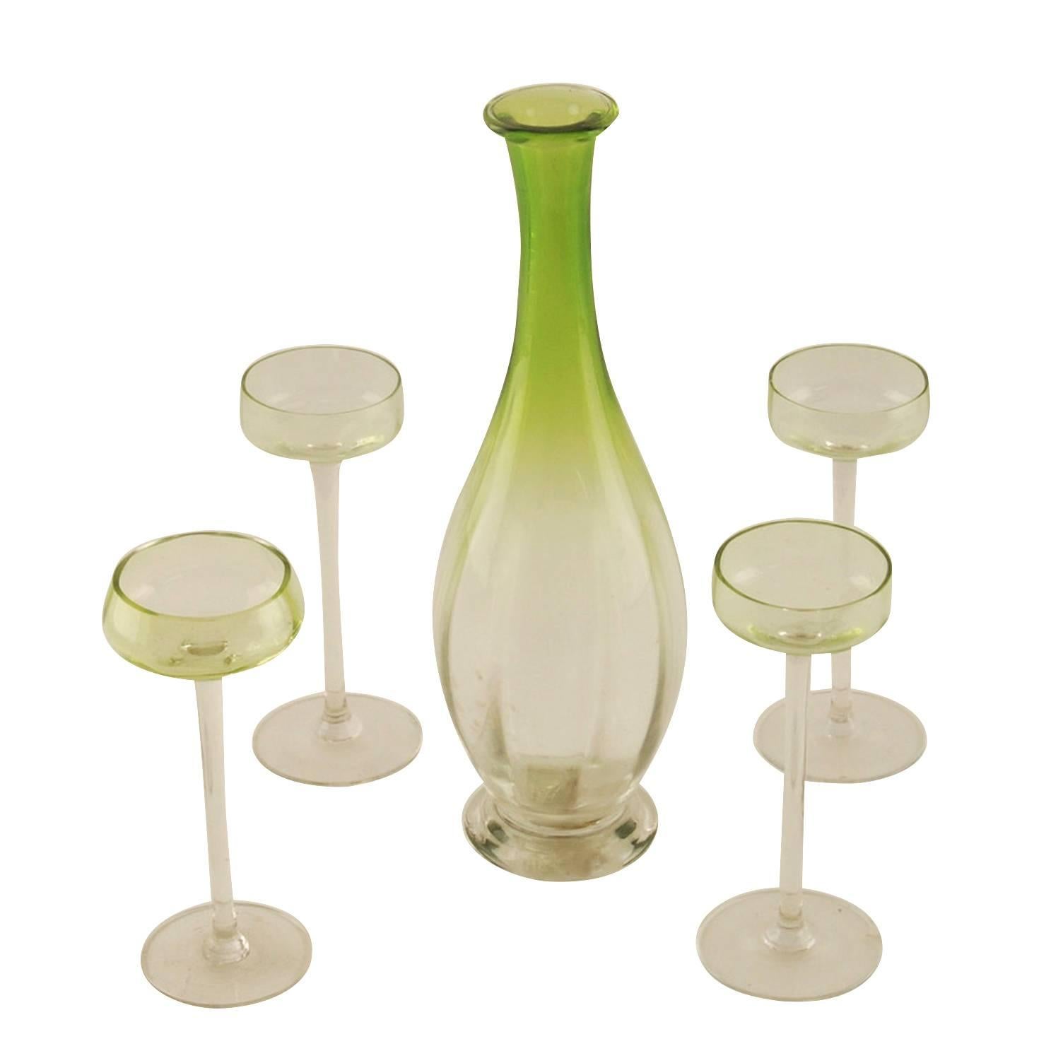 Venitian Set with Four Glasses and a Jug in Murano Glass