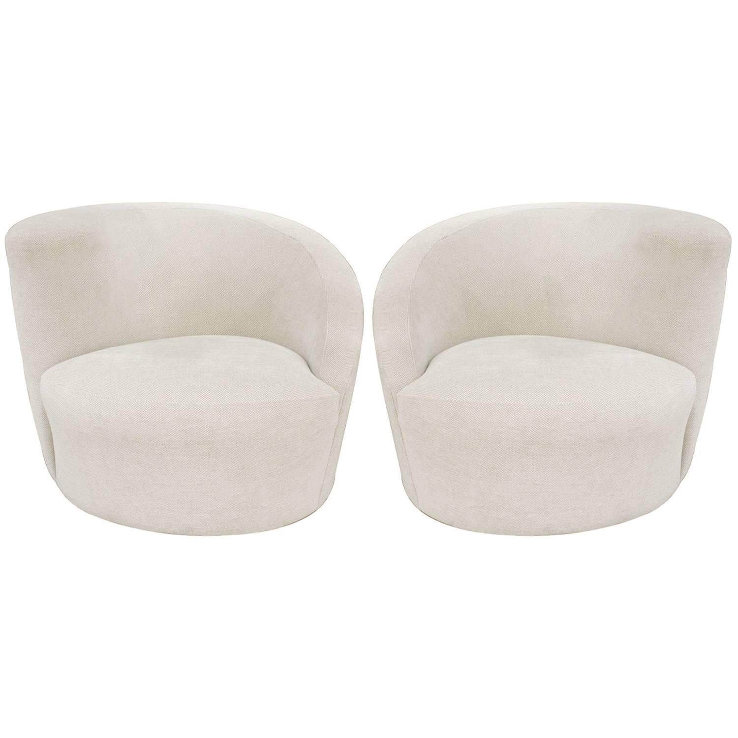Kagan Swiveling "Cork Screw Chairs" in Beige Chenille, 1992 at 1stDibs