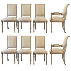 Set of Six 19th Century Swedish Painted Directoire Side Chairs 
Two Armchairs