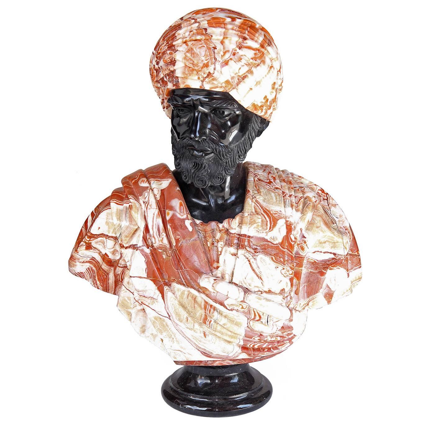 Large Marble Bust of Man Wearing Turban in the Orientalist Style, circa 1920 For Sale
