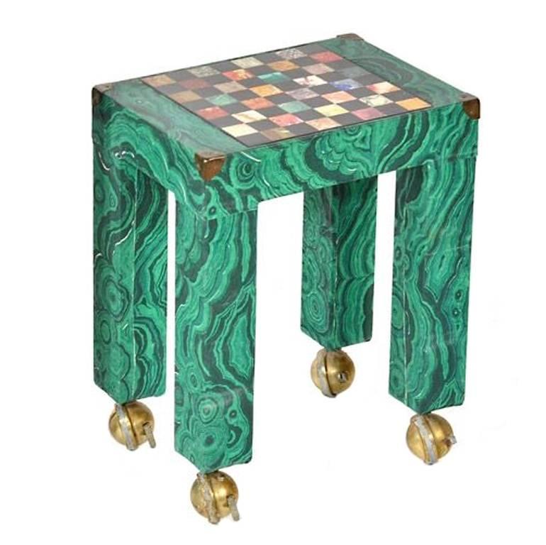 Italian Malachite Paper Covered Occasional Table with Inset Stone Game Board