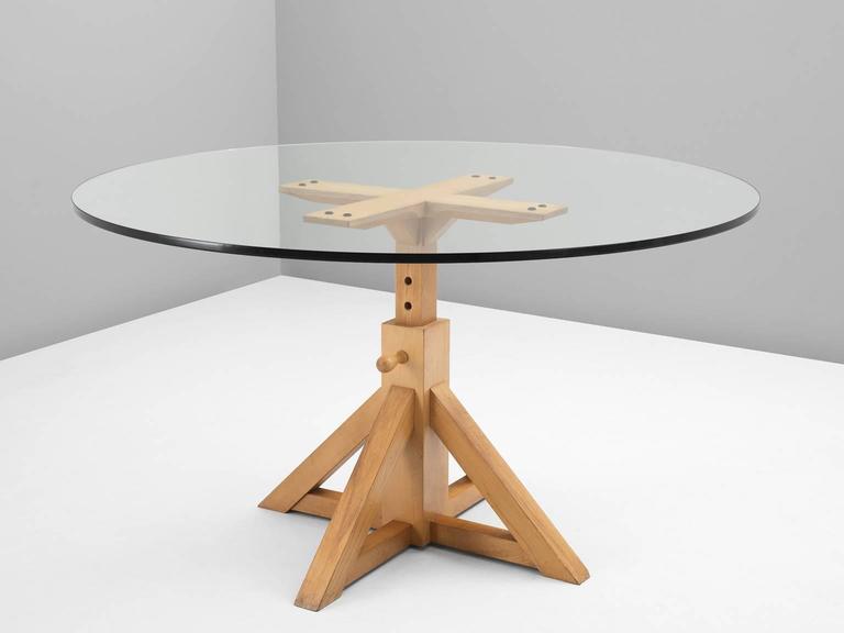 Pedestal Dining Table with Height Adjustable Wooden Base For Sale at
