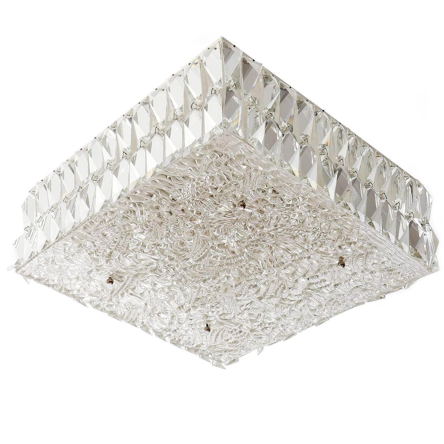 Square Kalmar Light Fixture, Textured and Crystal Glass, 1960s, One of Two