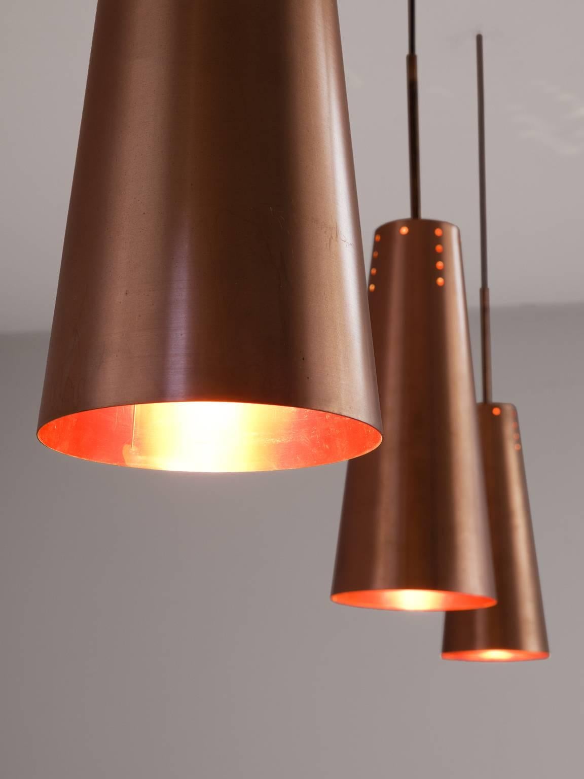 Set of Three Solid Copper Pendants In Good Condition In Waalwijk, NL