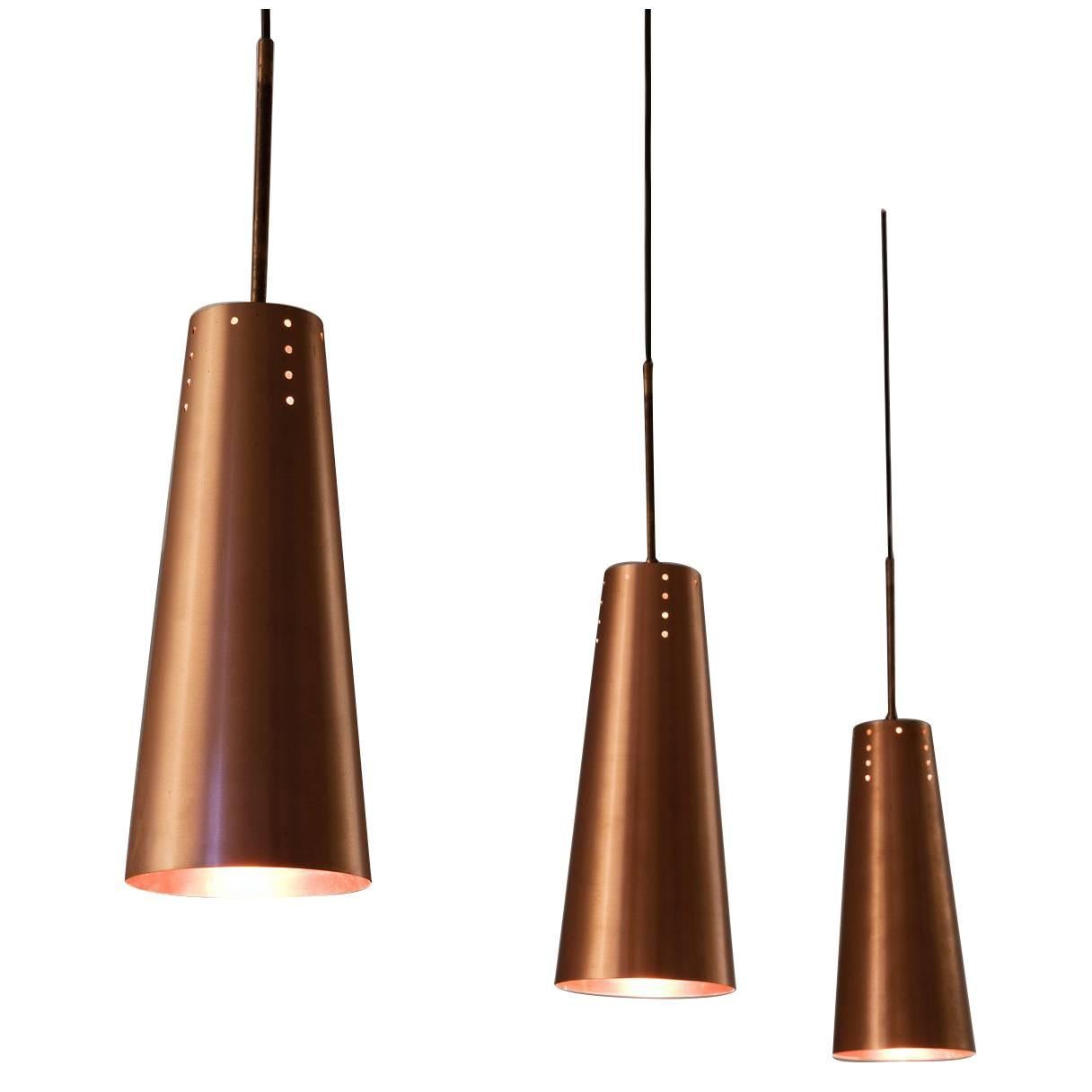 Set of Three Solid Copper Pendants