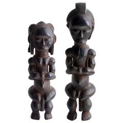Charming Male and Female Pair of Seated African Fang Sculptures