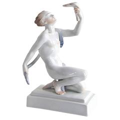 Herend Porcelain Semi-Nude Male Statue with Torch, circa 1960s