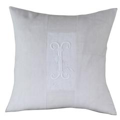 Medium Antique Linen and Embroidery Monogramed Cushion "I"