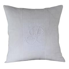 Medium Antique Linen and Embroidery Monogramed Cushion, P