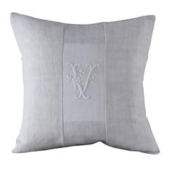 Medium Antique Linen and Embroidery Monogramed Cushion (V)