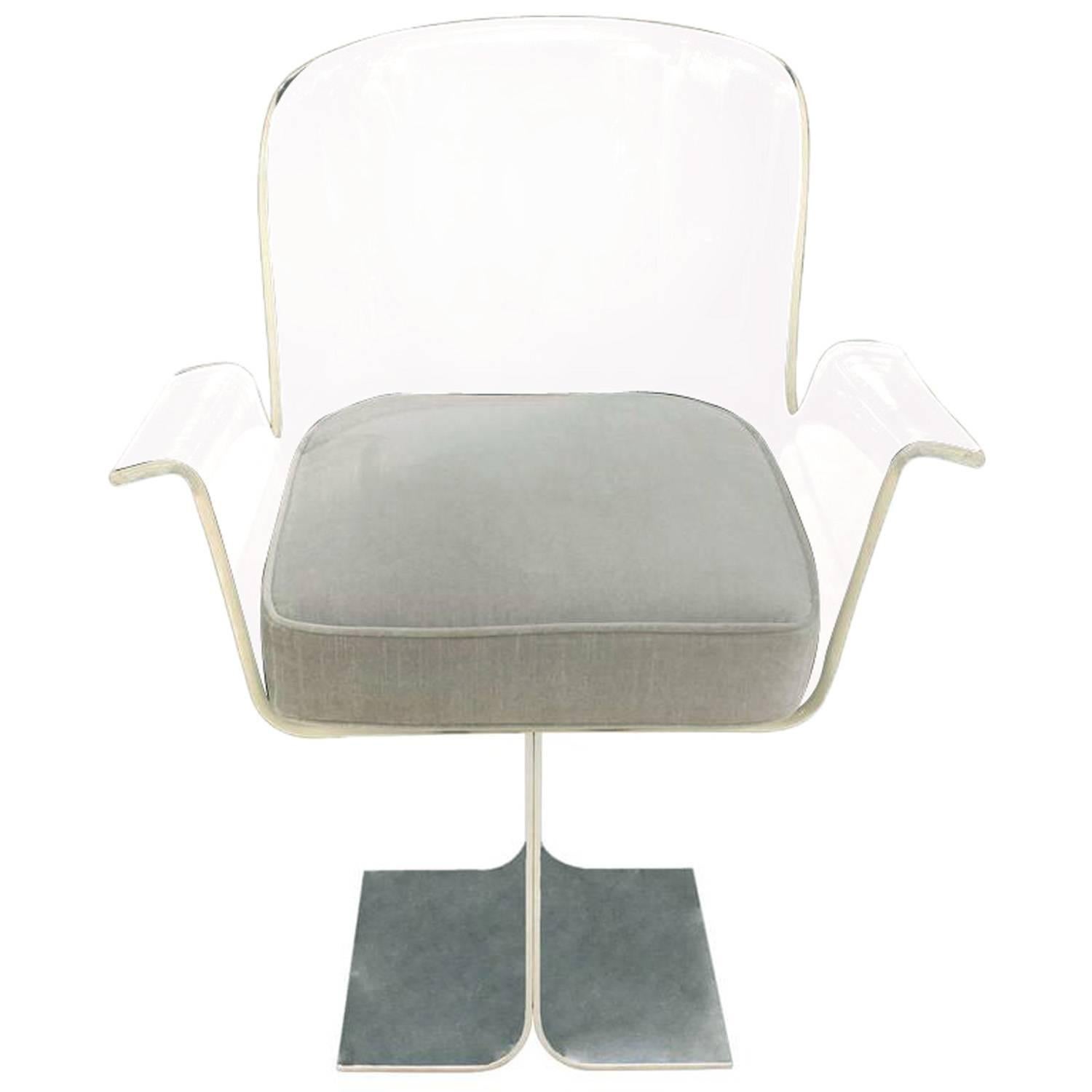 Pace Collection Desk Chair With Swiveling Lucite Seat 1970s