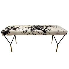 Mid-Century Italian Bench In Black And White Cowhide. Pair Available