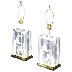 Pair of Etched Flowers Table Lamps Fredrick Ramond 6