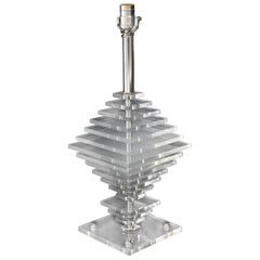 Used Large Pyramid Stacked Lucite Table Lamp