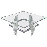 Belle grande table basse carrée en verre et lucite