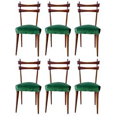 Mid-Century Italian Dining Chairs Set of Six in Velvet, 1950s 5