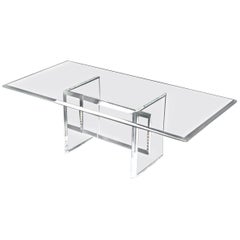 Lucite Base Glass Top Rectangular Coffee Table