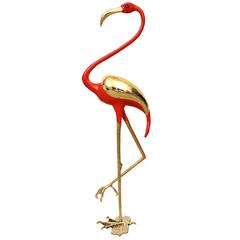Bronze and Lacquered Flamingo Signed Sculpture by J. Duval Brasseur