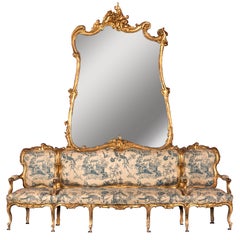 Antique 19th Century German Sofa and Mirror or "Canape De L'amitie" in Louis XV Style