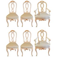 Louis XV Style Painted Dining Chairs, four side chairs and two armchairs. 6