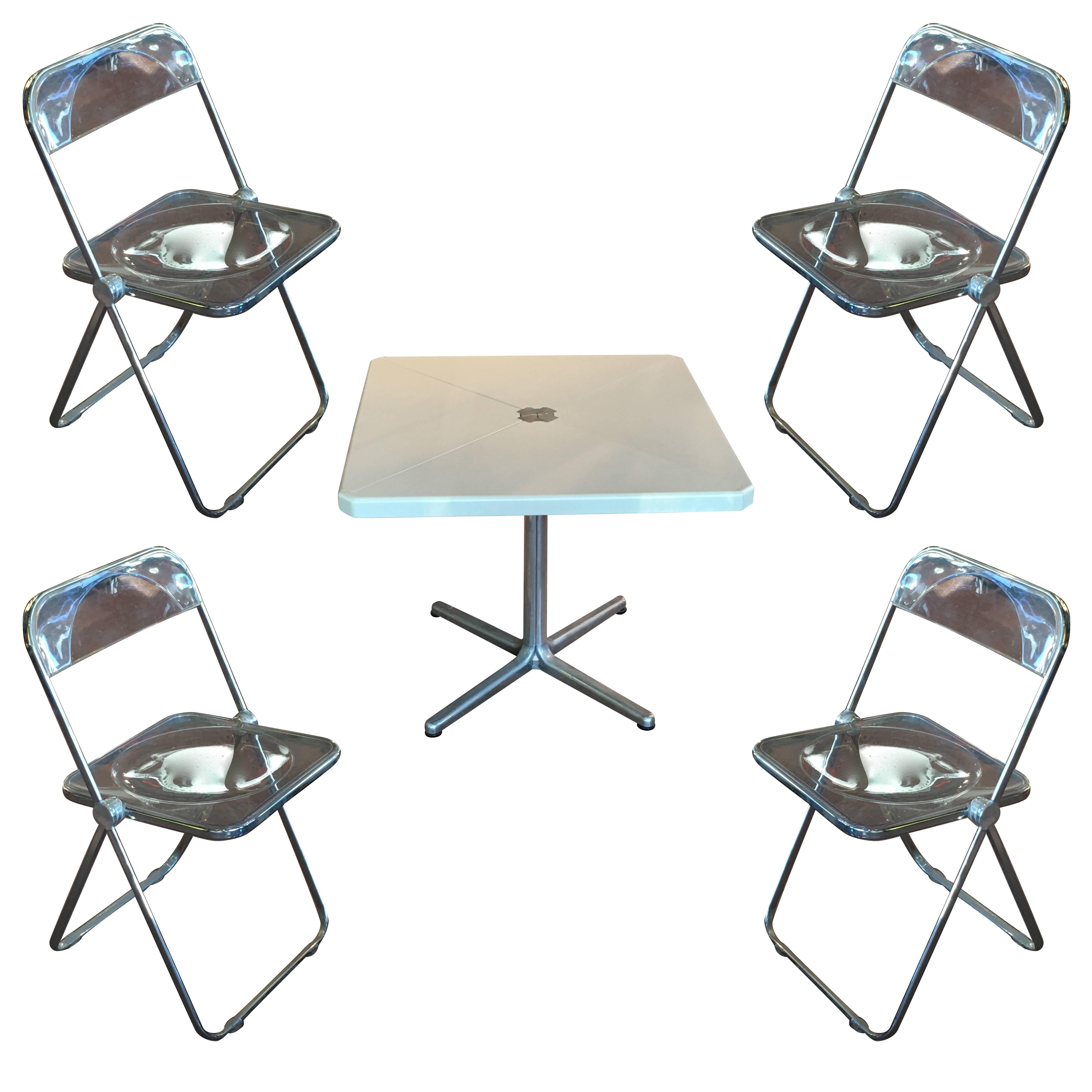 Modern Metal Folding Card Table and Four "Plia" Chairs by Piretti for Castelli