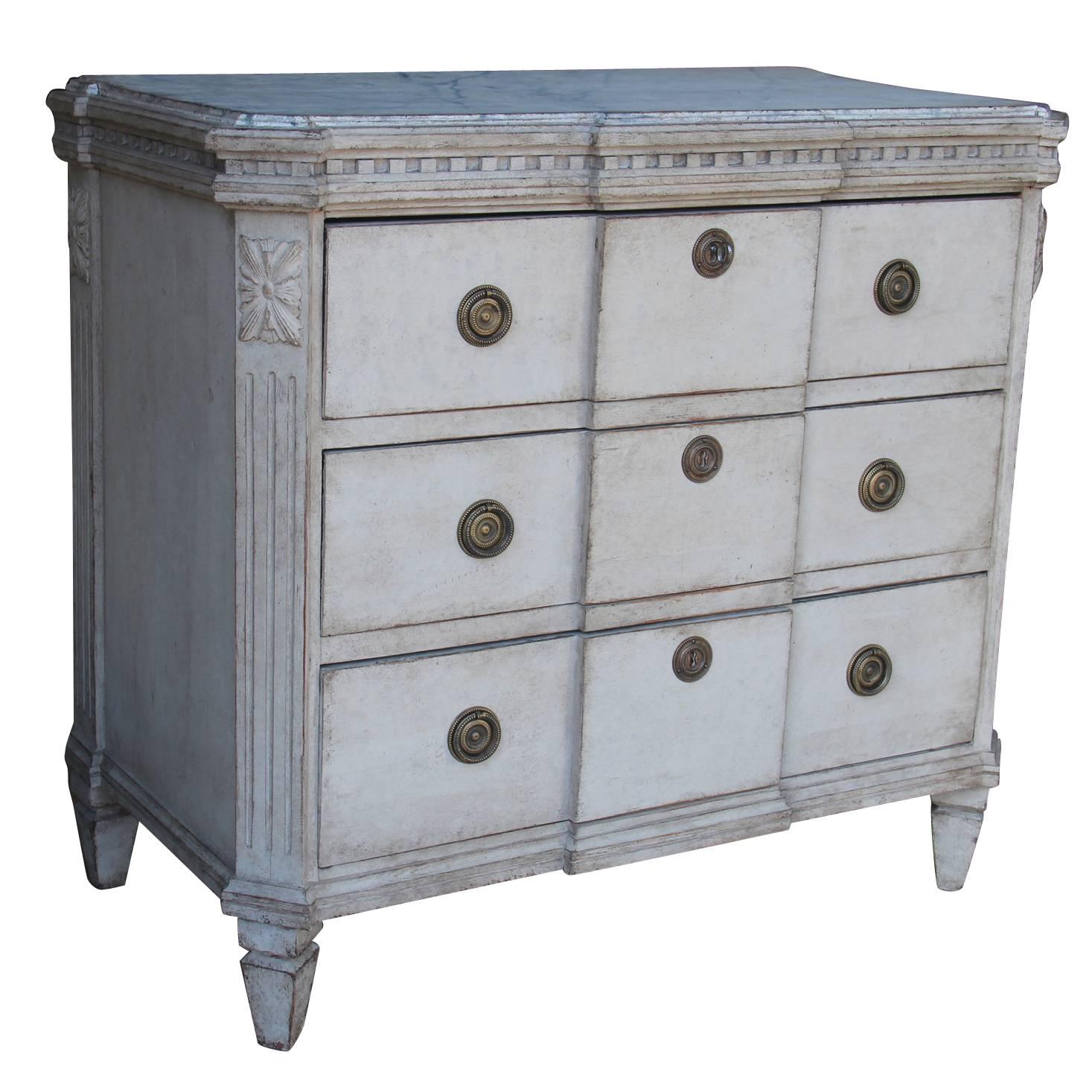 Swedish Gustavian Painted Breakfront Chest with Marbleized Top, 19th Century