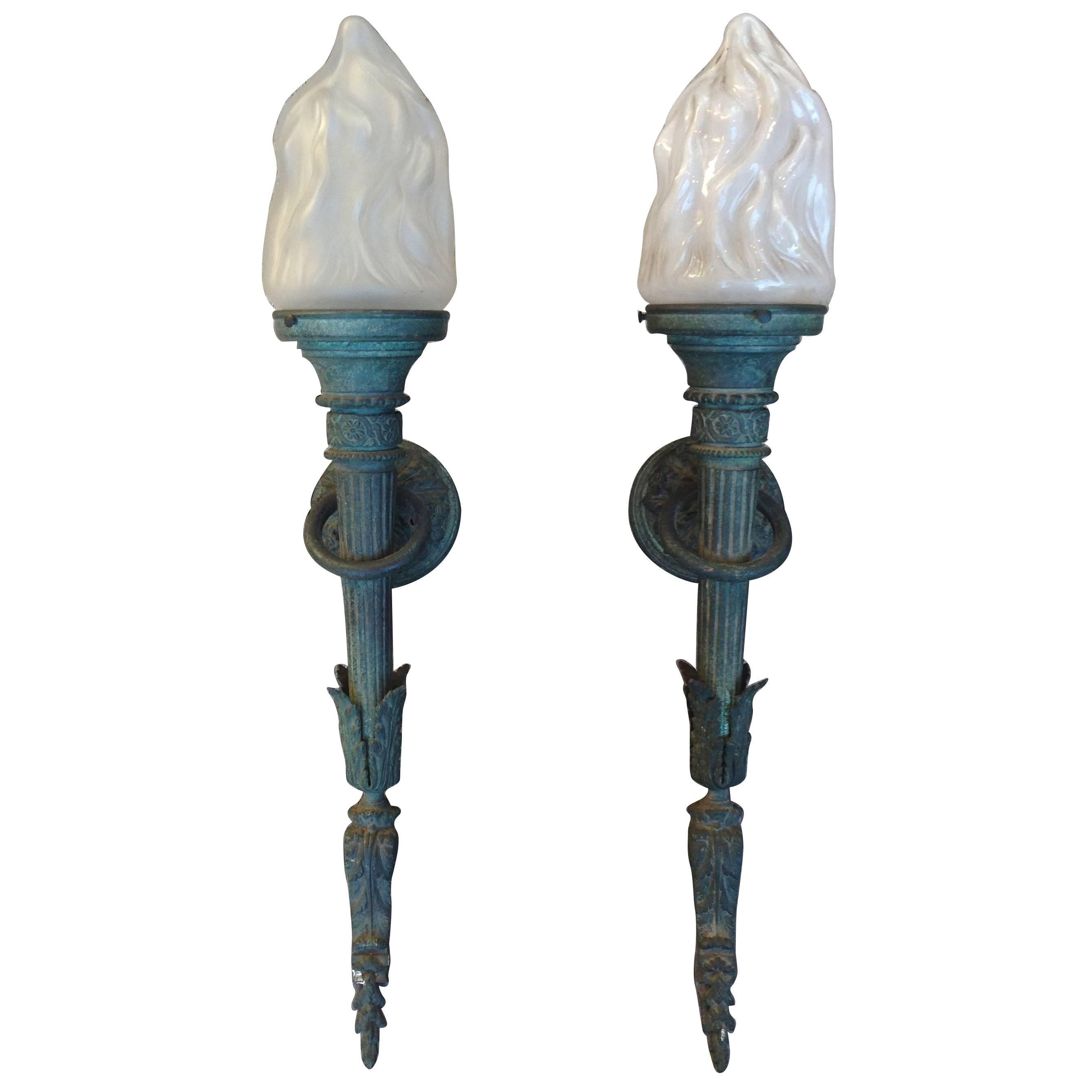 Pair of Beaux Art Torch Sconces For Sale