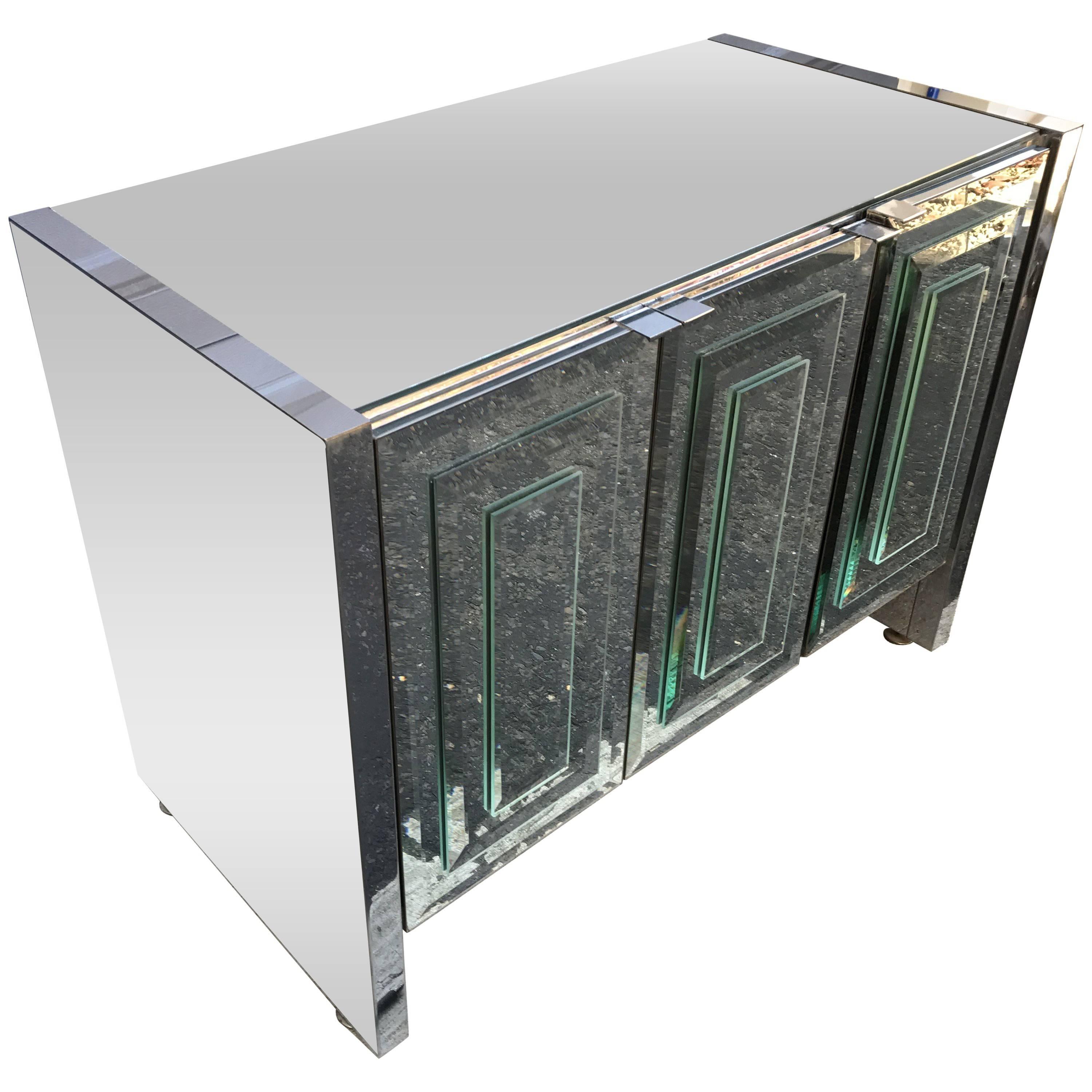 Mirrored Ello Three-Door Credenza Cabinet