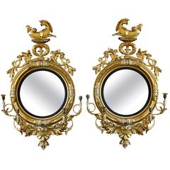 Pair of 19th Century Regency Convex Mirror Girandoles with Hippogryphs 5