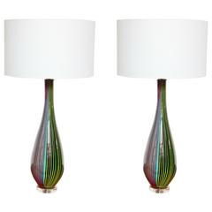 Pair of Striped Murano Glass Lamps