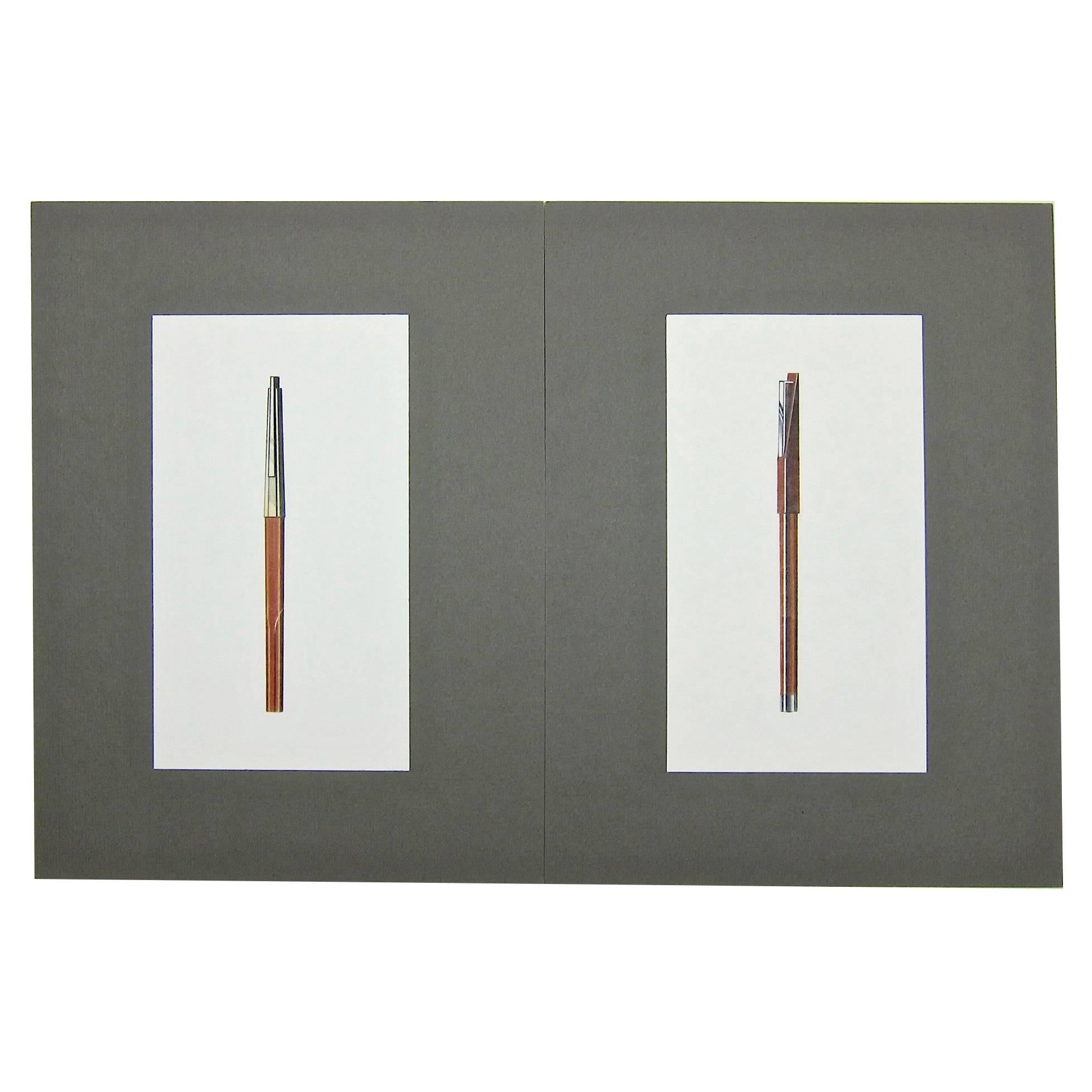 Two Original Jerome Gould Mixed-Media Design Drawings for Writing Instruments