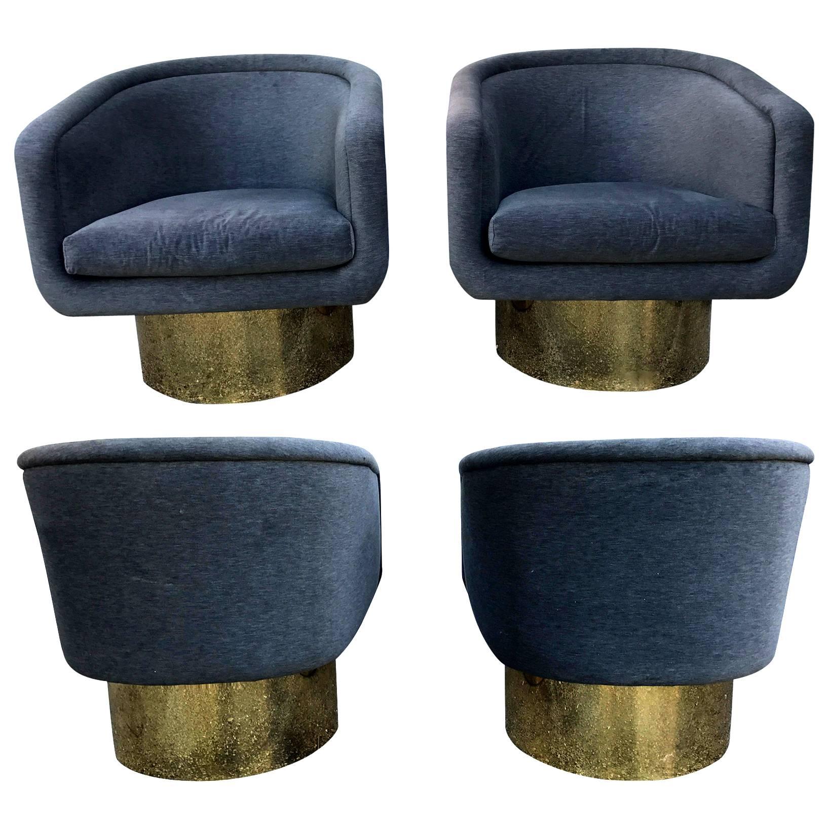 Pairs of Swivel Brass Tub Chairs Leon Rosen Pace Collection