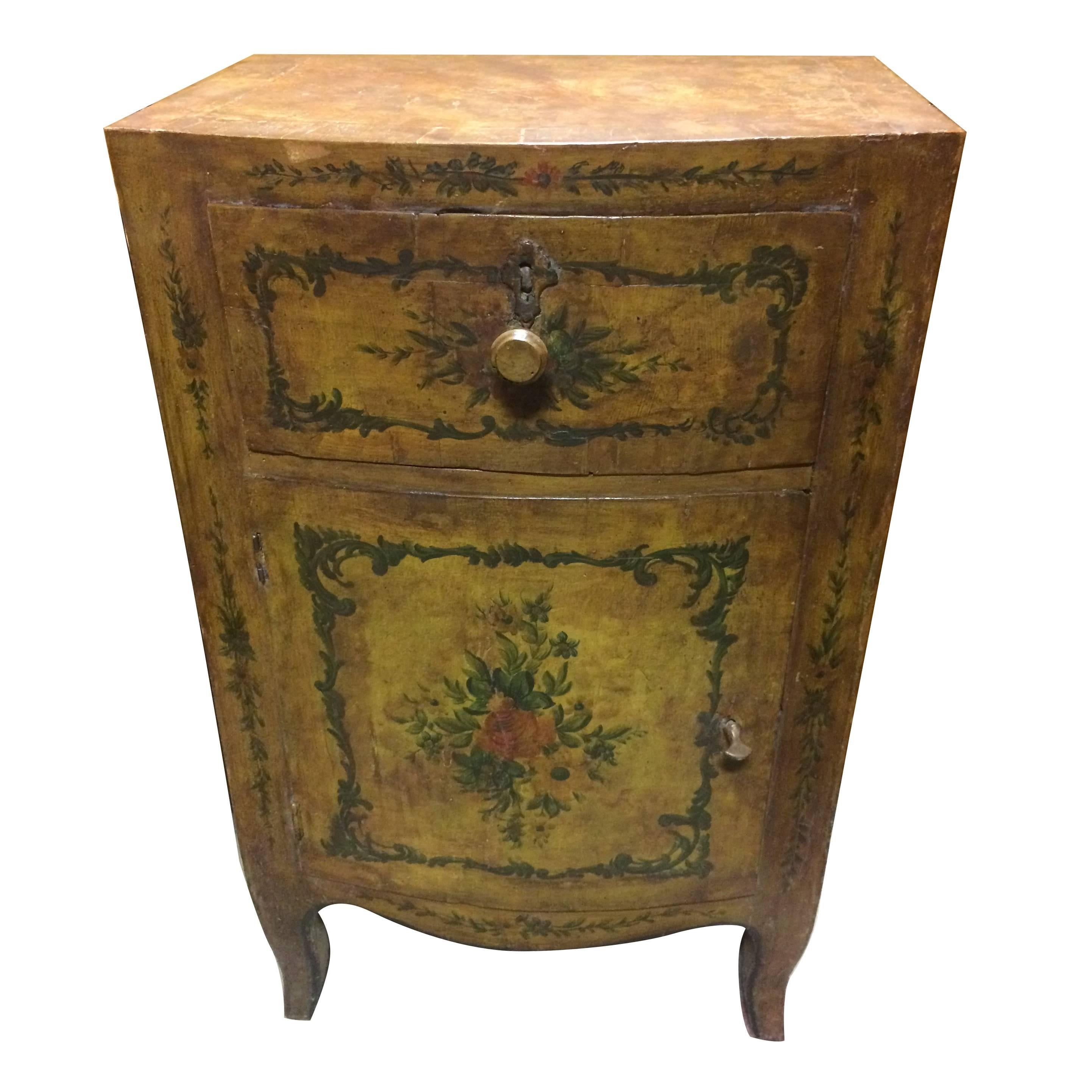 ON SALE Commode 18th C. Venetian Yellow Lacquered Pine with Painted Flowers